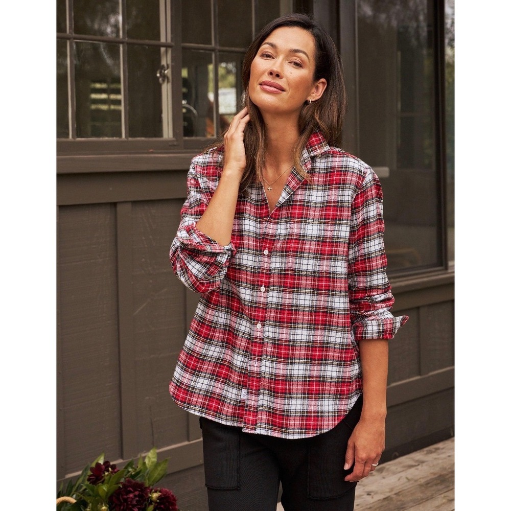 Frank & Eileen EILEEN Red Plaid Textured Flannel Button Up Shirt Size M Italy